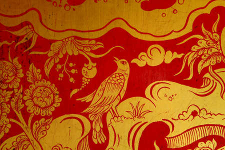 Vintage traditional Thai style art painting on temple for background.の写真素材