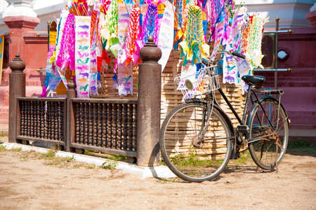 Many Color paper flag in temple of Thailand,For Buddha worshipの写真素材