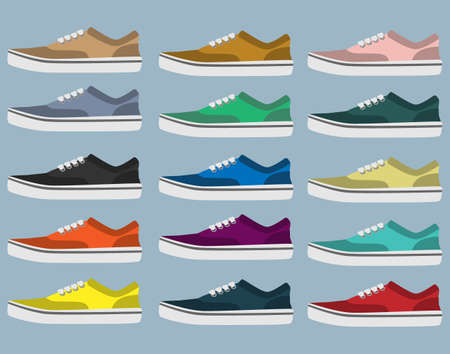 Side view of sneakers in different colorsのイラスト素材
