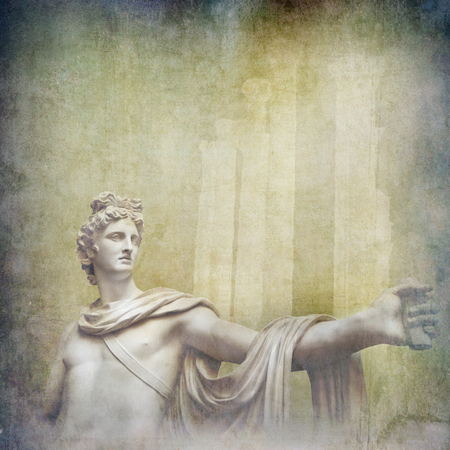 Antique hellenistic sculpture and temple on grunge の写真素材