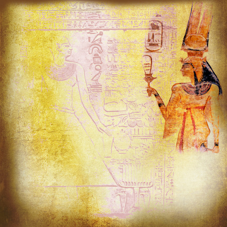 Grunge yellow Egypt with queen Nefertiti and hieroglyphicsの写真素材
