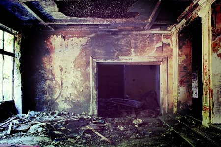 Hevy ruined and abandoned old buildingのeditorial素材