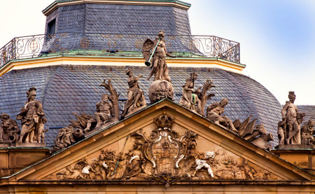 Stuttgart, Germany : detail of the baroque facade of the New Castle, former residence of the Wuerttemberg kings.のeditorial素材