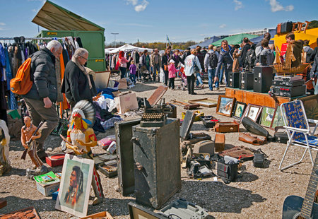 MUNICH. Open air giant flea market in Munich (Riesenflohmarkt), Germany.The biggest in Bavaria, only one day every year on the Theresienwiese.You find everything, very cheap.のeditorial素材