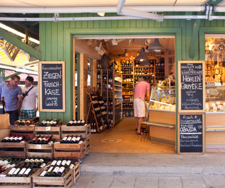 Viktualien Markt open air market in Munich center offers daily gourmet delicacies and wines  for local buyers and tourists.24.7.2013のeditorial素材