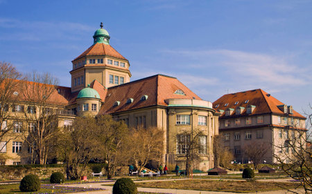 Munich, Germany - Panoramic view of Botanical Garden central building in a sunny winter dayのeditorial素材