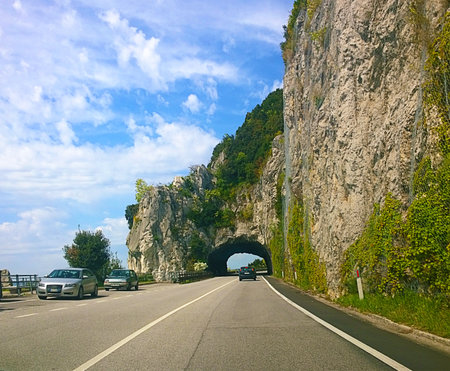 Trieste, Italy - natural gallery on the Costiera,principal route connecting Trieste with the rest of Italy. The panoramic route was inaugurated on 1928.のeditorial素材
