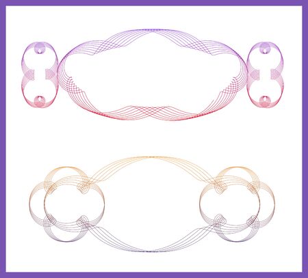 Symmetric decorative patterns, line art vintage decorative labels with delicate colorsの写真素材