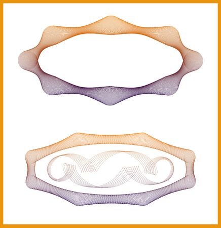 Symmetric decorative frames, line art  decorative labels on white backgroundの写真素材