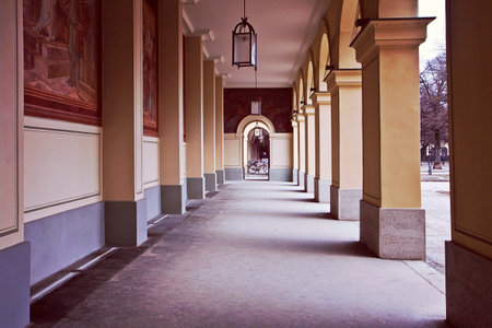 Munich, gallery in Renaissance style delimiting the Hofgarten, baroque park near the Residenz, royal palace of the former Bavarian kingsのeditorial素材