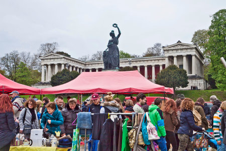 Munich, Germany -View of the open air giant flea market,the biggest flea market of Bavaria, more than 2000 market stalls just for one day in spring. You find everything, very cheap.のeditorial素材