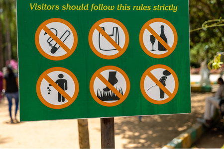 This image is about Sign board in children park no smoking no plastic and no drinks, Stock photosの写真素材
