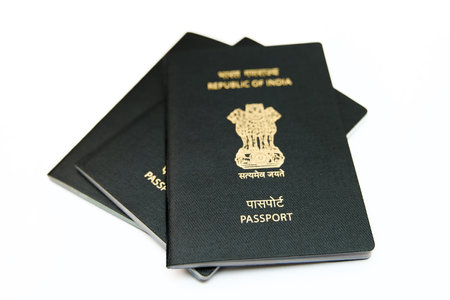 Indian Passport isolated on white background with clipping path and full depth of fieldの写真素材