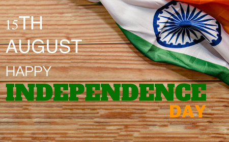 Celebrate India's freedom with this vibrant flag and text overlay, perfect for patriotic designs.