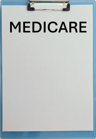 Blank clipboard with "Medicare" boldly printed on top, ideal for healthcare or insurance concepts.の写真素材