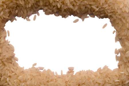 Fine grains of rice create a decorative border around an empty space, perfect for adding text or images.の写真素材