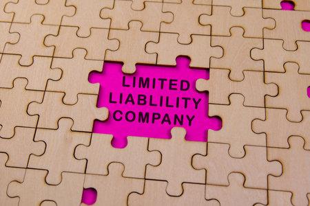 Missing puzzle piece labeled limited liability company sits amid pieces, emphasizing business structure importance.の写真素材