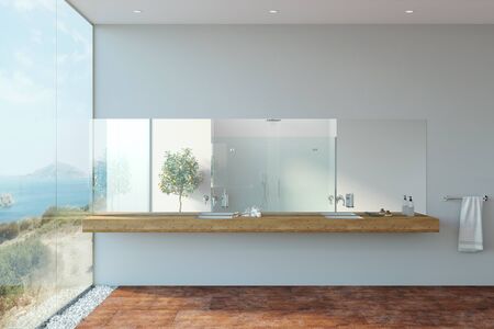 3d illustration of a bathroom with a viewの写真素材