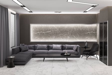 3d illustration of a gray living room