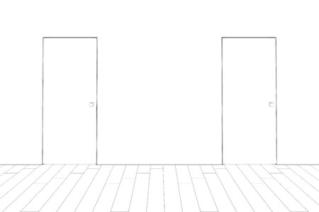 3d illustration. Sketch of empty hall with two doorsの写真素材