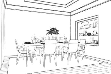 3d illustration. The sketch of the dining roomの写真素材