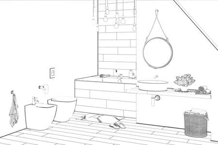 3d illustration. Sketch of a Modern shower roomの写真素材