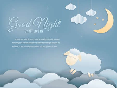 Good night isolated elements for your design sweet dreams sheep paper cut and papercraft style. vector illustrationのイラスト素材