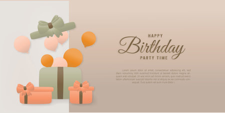 Happy birthday minimal style background with a gift box with balloons inside,party card template paper and papercraft style vector illustration.のイラスト素材