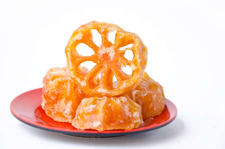 Bael Part Sweet Set on dish isolated on white の写真素材