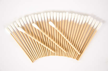 Cotton swabs isolated on white backgroundの写真素材