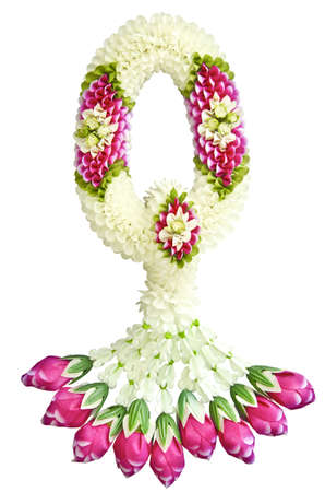 Jasmin and roses garland counterfeit on white background の写真素材