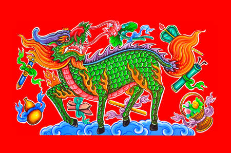 Oil painting on wall in Chinese templeの写真素材