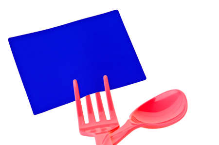 spoon and paper gard isolated on white background, clipping pathの写真素材