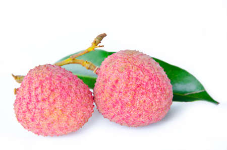 Lychee with leaves on a white background 
