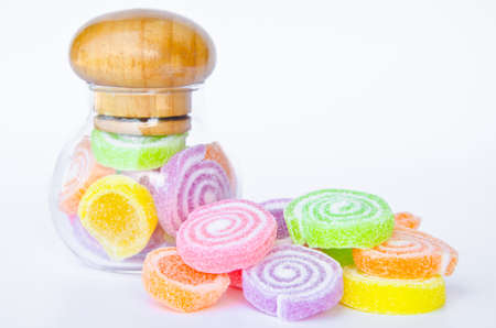 Jelly sugar candies on white backgroundの写真素材
