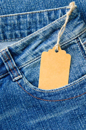 blue denim jeans with paper labelの写真素材