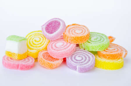 Jelly sugar candies on white backgroundの写真素材