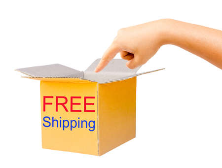 Boxes made of corrugated cardboard and hand, clipping path. Free Shippingの写真素材