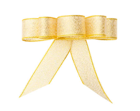 Stylish gold bow glittering on white backgroundの写真素材