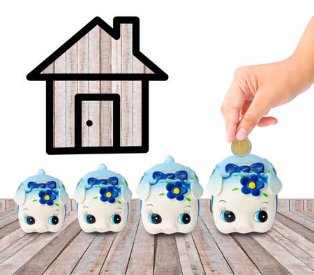 Money Saving with Piggy bank and home icon. saving money for home concept.