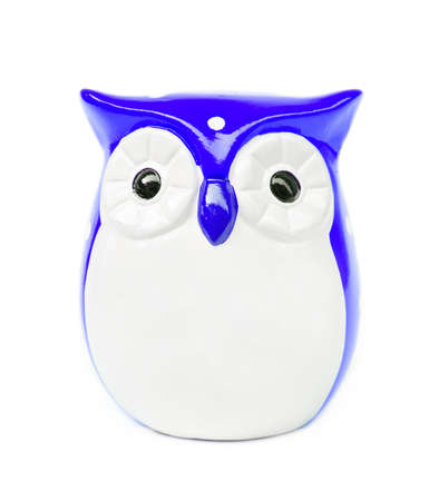 Ceramic owl bird on white background.の写真素材