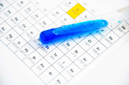 The lab or laboratory test tubes on periodic Tableの写真素材