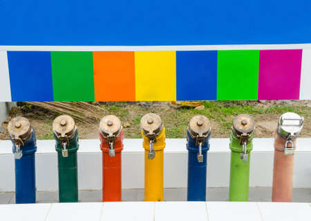 colorful fuel oil gasoline dispenser at petrol filling stationの写真素材