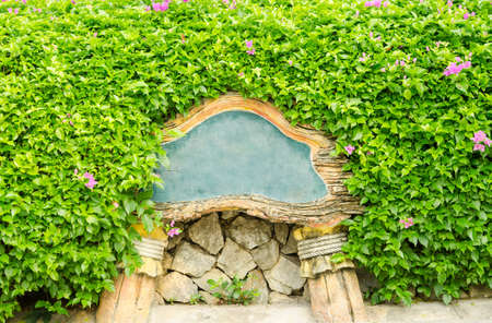 Empty text board on green plant nature bacground.の写真素材