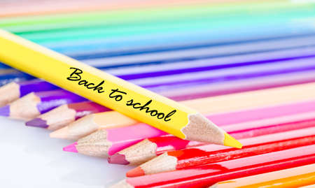 Colorful pencil crayons on a white background, Back to school.の写真素材