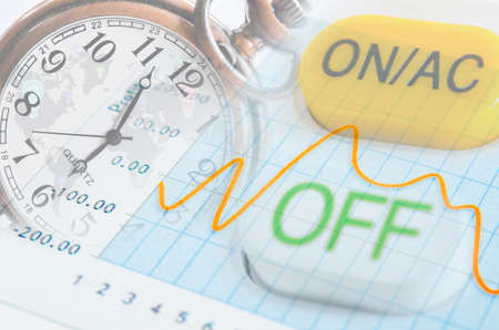 Image of financial report with pen clock and calculator at the office