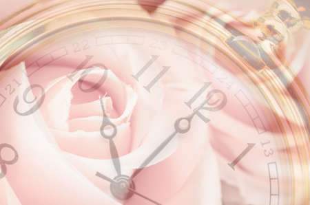 Composite of pink Roses and Clockの写真素材