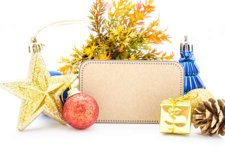 Blank tag paper and decoration christmas on white background.
