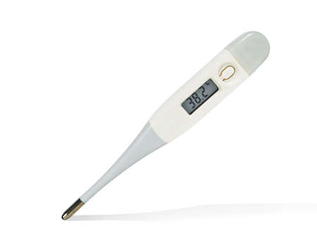 Digital hermometer hight fever isolated on white background, Saved clipping path.
