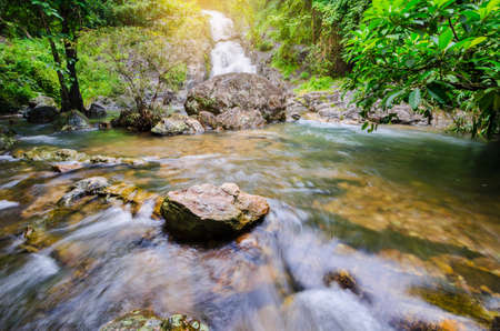 Deep forest waterfall at Sarika Waterfall World Heritage collection, Thailand.の写真素材